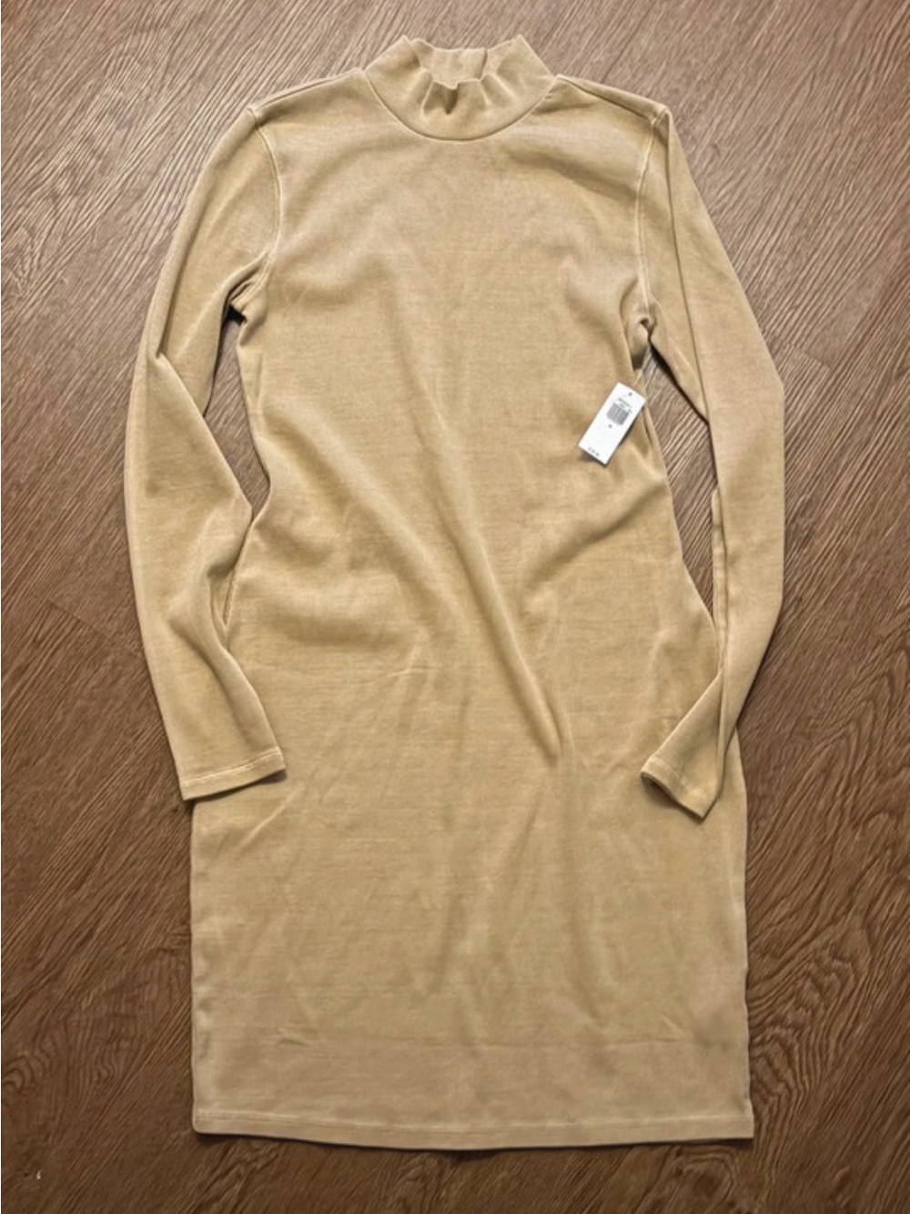 Old Navy Beige Ribbed Mock Neck Long Sleeve Midi Dress